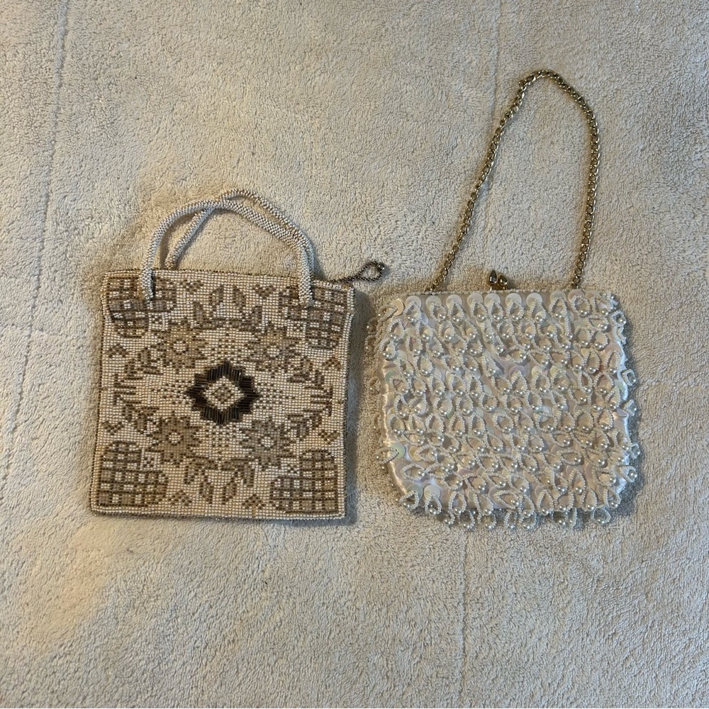 Beaded Bags - Cream and Brown